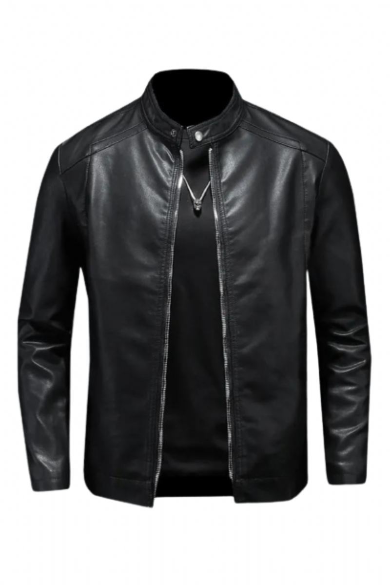 Motorsykkel Skinnjakker Herre Business Casual Biker Skinnjakke - Svart