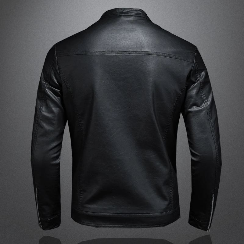 Motorsykkel Skinnjakker Herre Business Casual Biker Skinnjakke - Svart