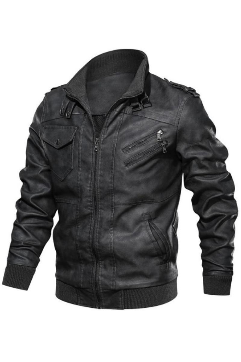 Skinnjakke For Menn Mannlige Motorsykkelskinnjakker Faux Biker Coats