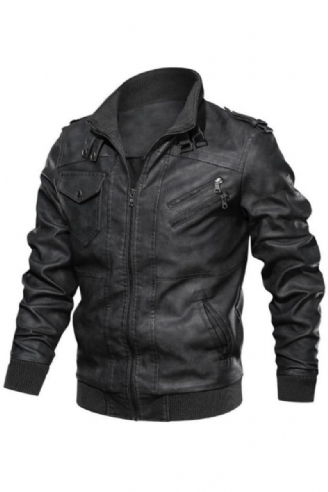 Skinnjakke For Menn Mannlige Motorsykkelskinnjakker Faux Biker Coats