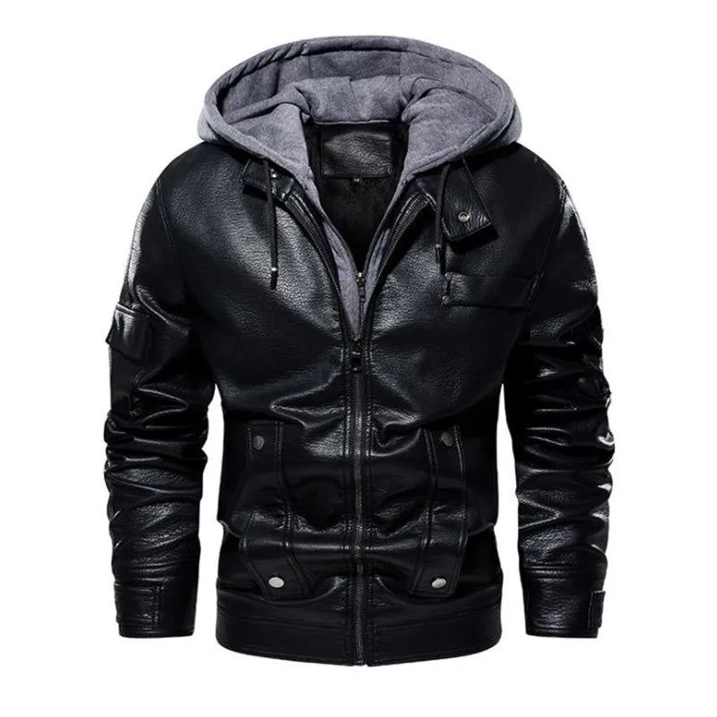 Vinter Skinnjakker For Menn Uformelt Motorsykkeljakke Biker Fleece Varme Jakker Windbreaker Skinnjakke - Svart