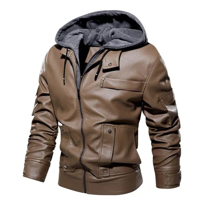 Vinter Skinnjakker For Menn Uformelt Motorsykkeljakke Biker Fleece Varme Jakker Windbreaker Skinnjakke - Svart