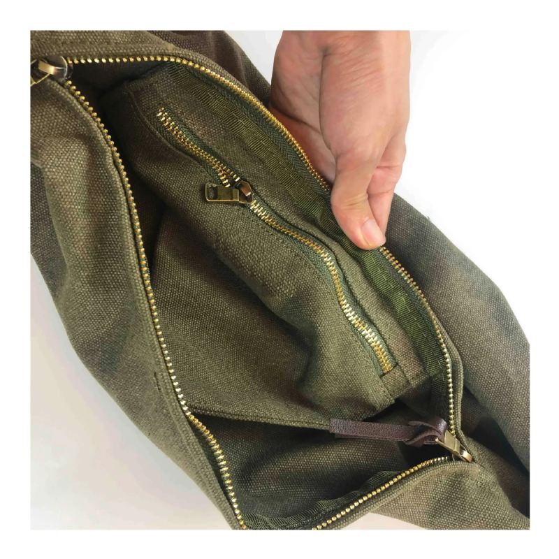 Bag Army Green Sun Tide Canvas Single Diagonal Span Leather - Militærgrønn