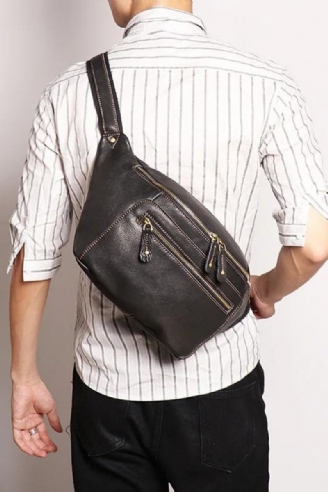 Cross-border Menns Skinn Fanny Pack Crossbody Bag Enkel Skulder Bag Utendørs Ride Bryst Bag