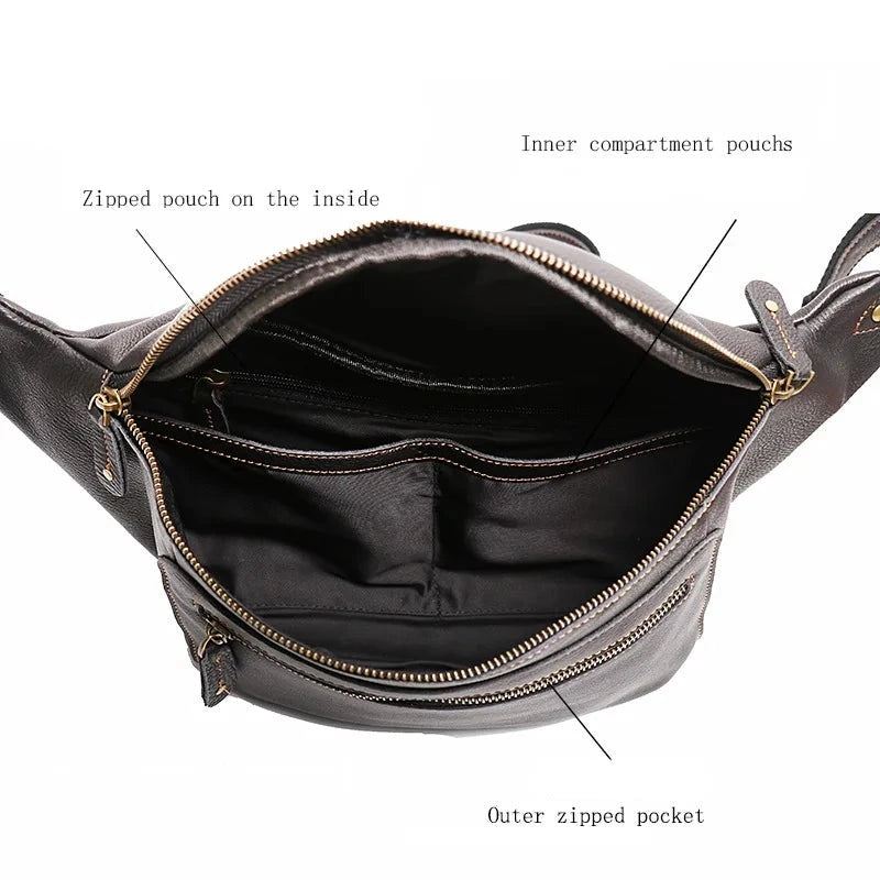 Cross-border Menns Skinn Fanny Pack Crossbody Bag Enkel Skulder Bag Utendørs Ride Bryst Bag - Mørkebrun