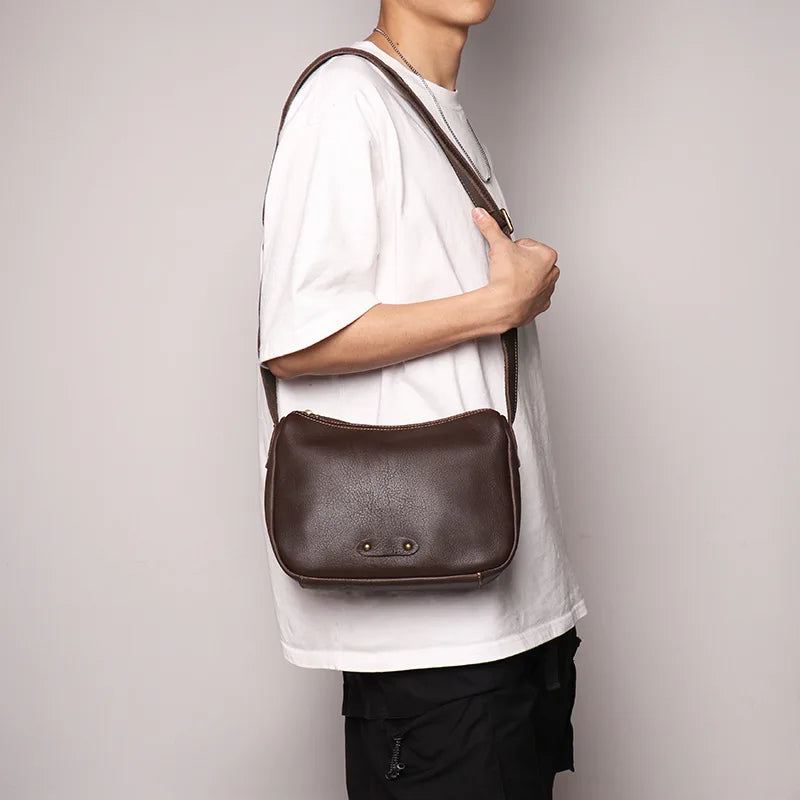 Cross-border Skulderveske I Skinn For Menn Kvinners Crossbody Bag For Ungdom - Kaffe