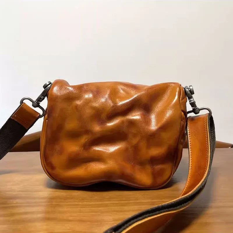 Crossbody Bag Lær Salveske For Menn Ryggsekk Tilfeldig Vegetabilsk Garvet Skinn - Brun