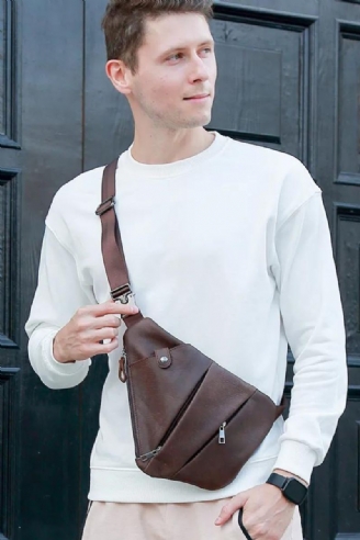 Ekte Lær Menn Messenger Bag Casual Crossbody Bag Herre Håndveske Brystveske Mannlig Skulderveske