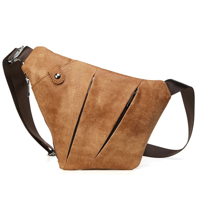 Ekte Lær Menn Messenger Bag Casual Crossbody Bag Herre Håndveske Brystveske Mannlig Skulderveske - Svart