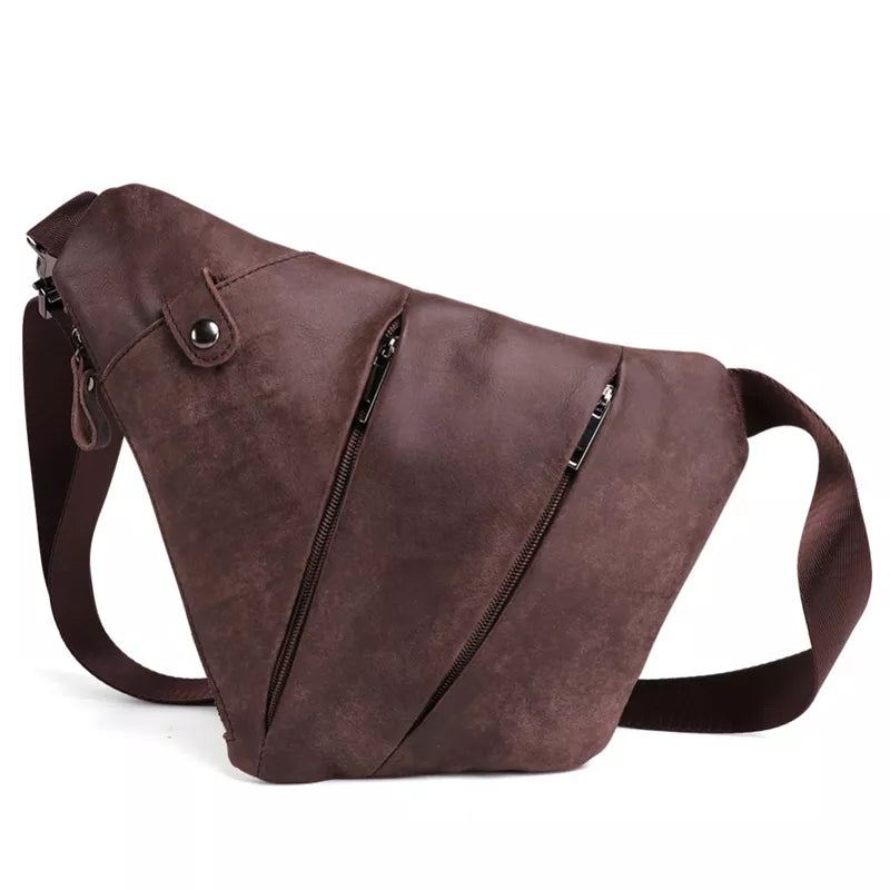 Ekte Lær Menn Messenger Bag Casual Crossbody Bag Herre Håndveske Brystveske Mannlig Skulderveske - Svart