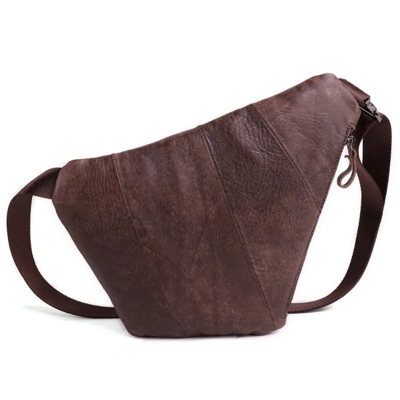 Ekte Lær Menn Messenger Bag Casual Crossbody Bag Herre Håndveske Brystveske Mannlig Skulderveske - Svart