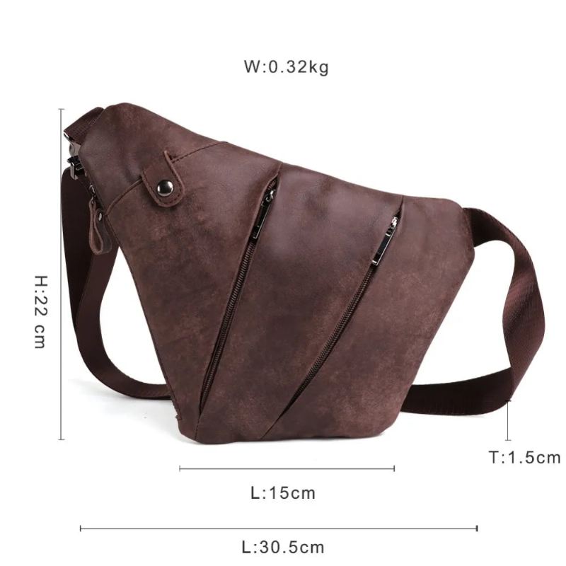 Ekte Lær Menn Messenger Bag Casual Crossbody Bag Herre Håndveske Brystveske Mannlig Skulderveske - Svart