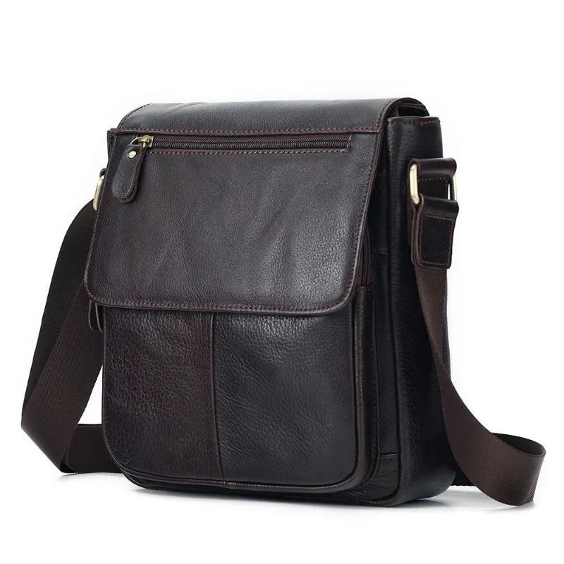 Ekte Lær Menn Vintage Håndvesker Klaff Herre Skuldervesker Casual Messenger Bags Crossbody Bag - Kaffe