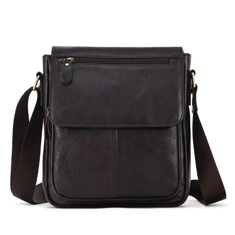 Ekte Lær Menn Vintage Håndvesker Klaff Herre Skuldervesker Casual Messenger Bags Crossbody Bag - Kaffe