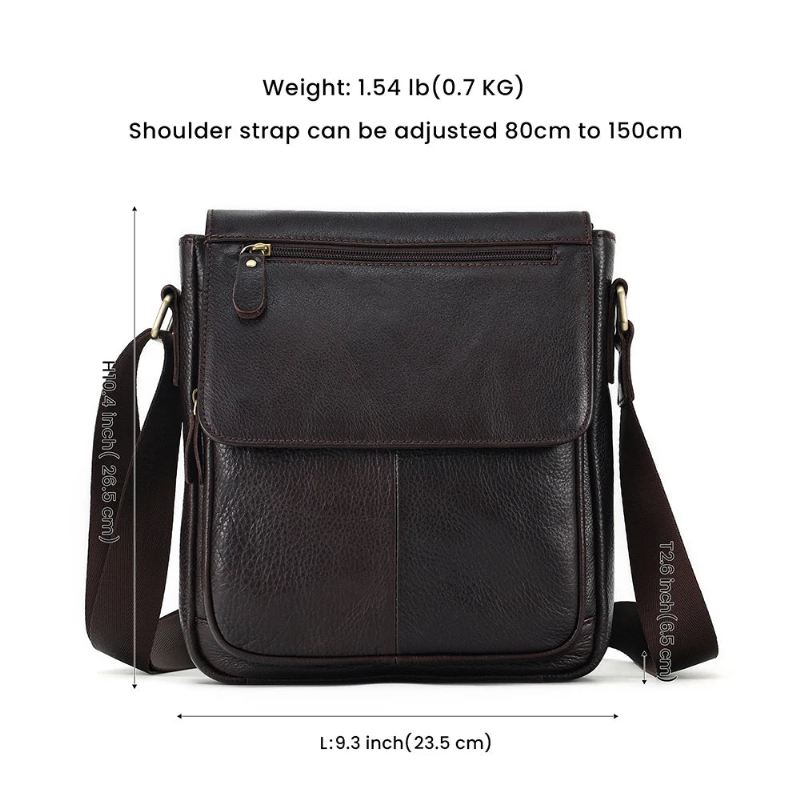 Ekte Lær Menn Vintage Håndvesker Klaff Herre Skuldervesker Casual Messenger Bags Crossbody Bag - Kaffe