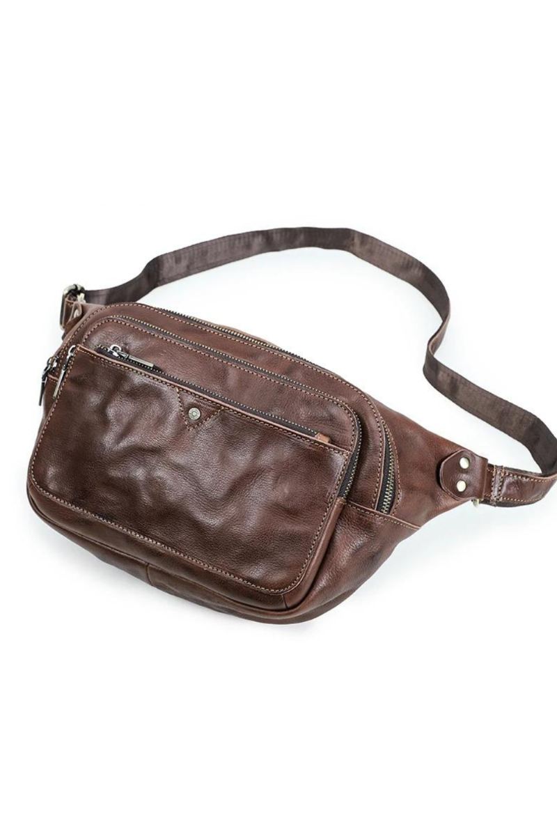 Ekte Lær Menns Midjeveske Luxury Casual Belteveske Crossbody Brystveske For Menn