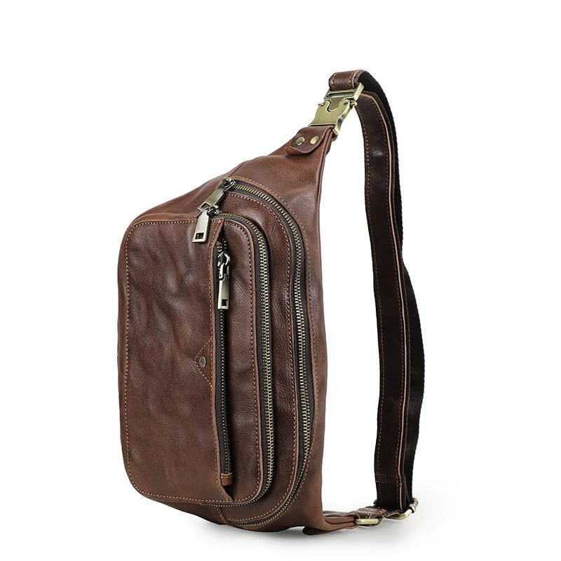 Ekte Lær Menns Midjeveske Luxury Casual Belteveske Crossbody Brystveske For Menn - Kaffe