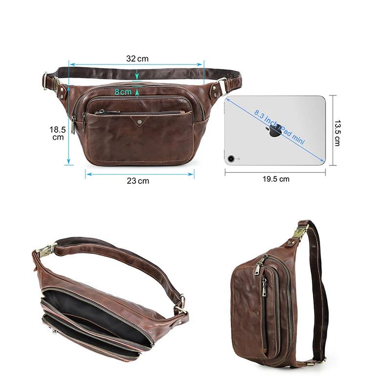 Ekte Lær Menns Midjeveske Luxury Casual Belteveske Crossbody Brystveske For Menn - Kaffe