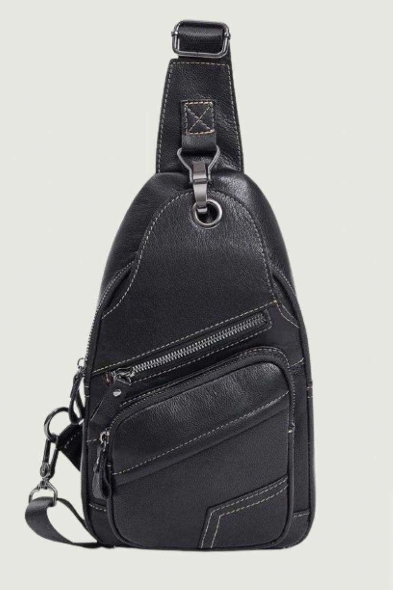 Ekte Skinn Herre Skulderveske Brystveske Vintage Casual Sling Bags For Menn Mann Brystpakke Med Med Øretelefonhull