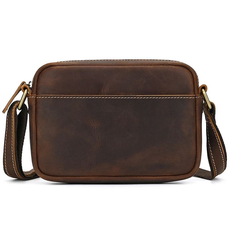 Ekte Skinn Herre Skulderveske Vintage Messenger Bag Mini Crossbody Bag - Mørk Brun