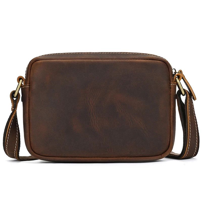 Ekte Skinn Herre Skulderveske Vintage Messenger Bag Mini Crossbody Bag - Mørk Brun