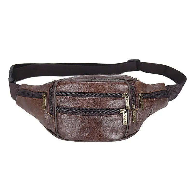 Ekte Skinn Herreskinn Fanny Pack Midjevesker Midjeveske Bananveske Beltepakke Ben Kvinne Brystpakke Crossbody-veske - Svart