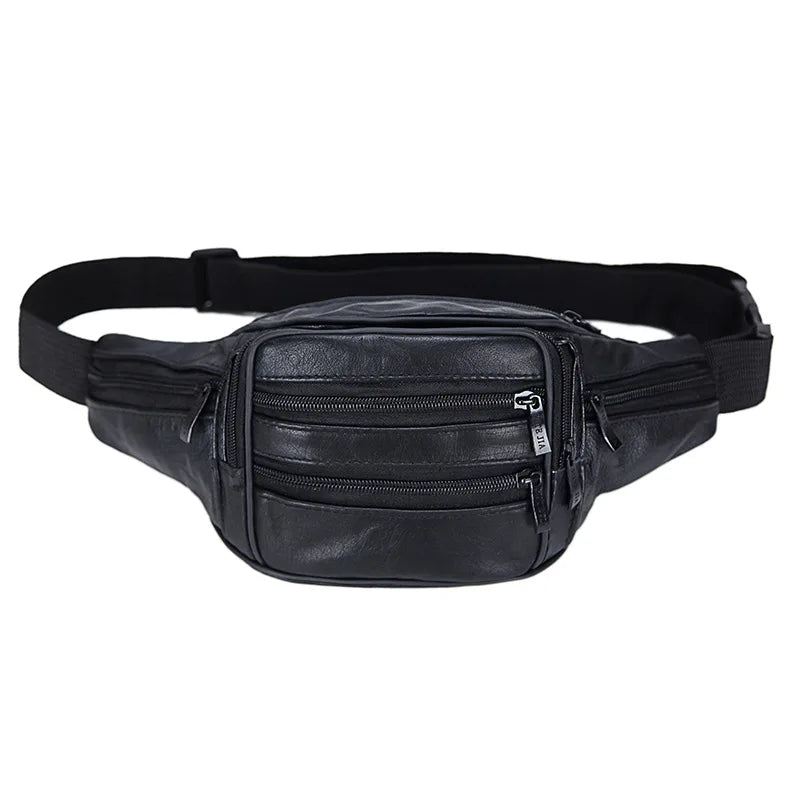 Ekte Skinn Herreskinn Fanny Pack Midjevesker Midjeveske Bananveske Beltepakke Ben Kvinne Brystpakke Crossbody-veske - Svart