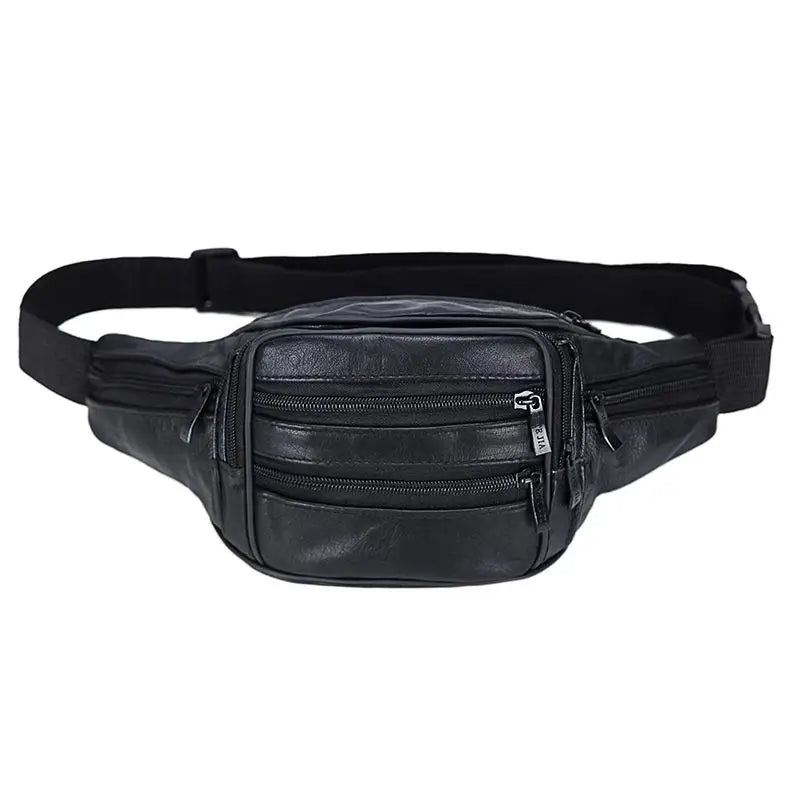 Ekte Skinn Herreskinn Fanny Pack Midjevesker Midjeveske Bananveske Beltepakke Ben Kvinne Brystpakke Crossbody-veske - Svart