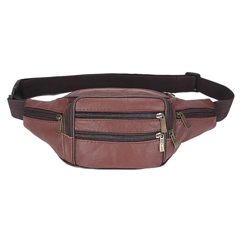 Ekte Skinn Herreskinn Fanny Pack Midjevesker Midjeveske Bananveske Beltepakke Ben Kvinne Brystpakke Crossbody-veske - Svart