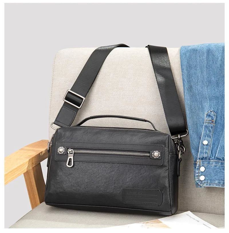 Ekte Skinn Herreveske Mykt Kvinner Skulderveske Casual Crossbody Bag Koffert Svart - Svart1