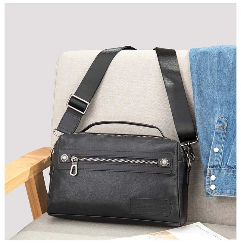 Ekte Skinn Herreveske Mykt Kvinner Skulderveske Casual Crossbody Bag Koffert Svart - Svart1