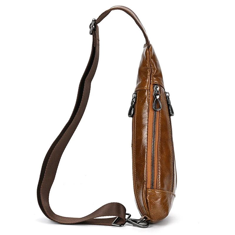 Ekte Skinn Menn Brystpakke Summer Crossbody Bag Reise Sling Skuldervesker Riding Bags - Brun