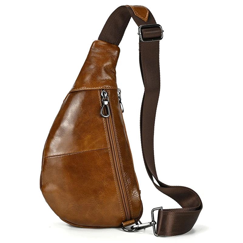 Ekte Skinn Menn Brystpakke Summer Crossbody Bag Reise Sling Skuldervesker Riding Bags - Brun