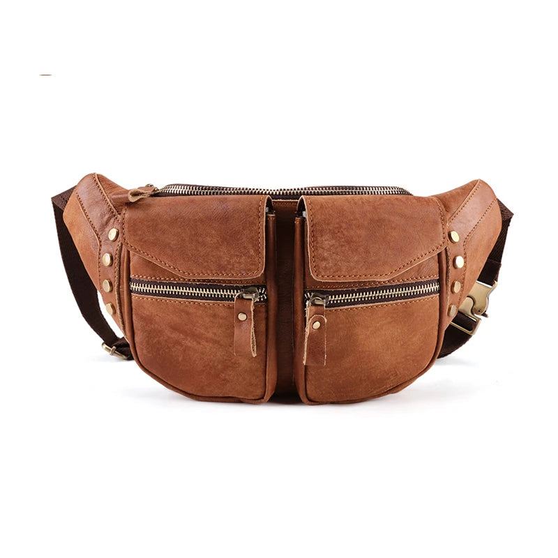 Ekte Skinn Menn Messenger Bag Casual Crossbody Bag Håndveske Mann Reise Skulder Brystveske - Brun