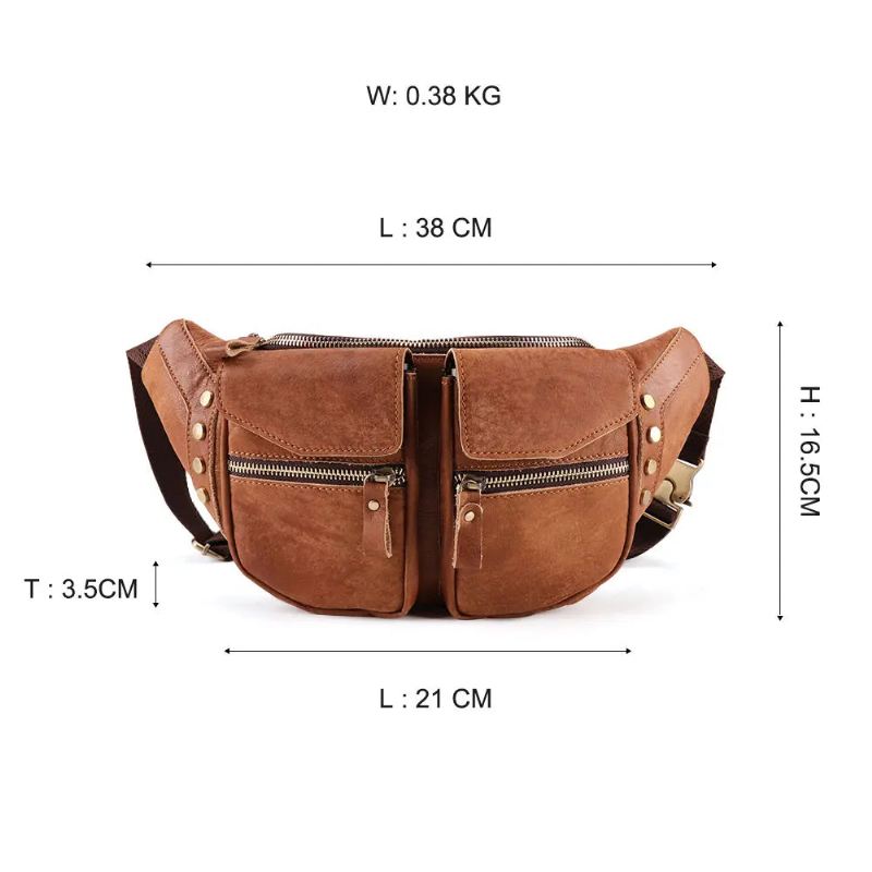 Ekte Skinn Menn Messenger Bag Casual Crossbody Bag Håndveske Mann Reise Skulder Brystveske - Brun