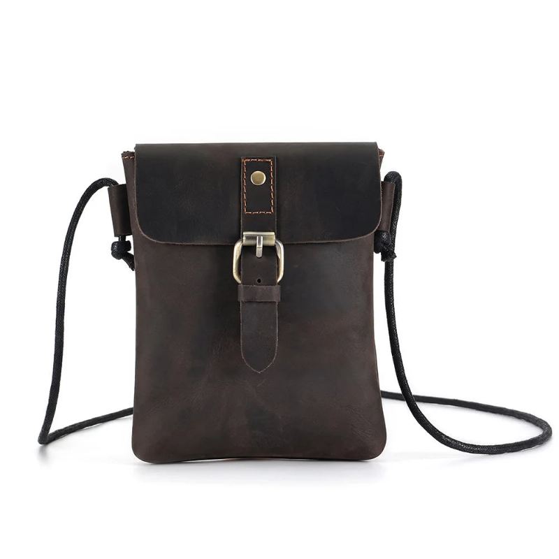 Ekte Skinn Menn Vintage Casual Messenger Bag Mini Skulder Crossbody Bag - Kaffe