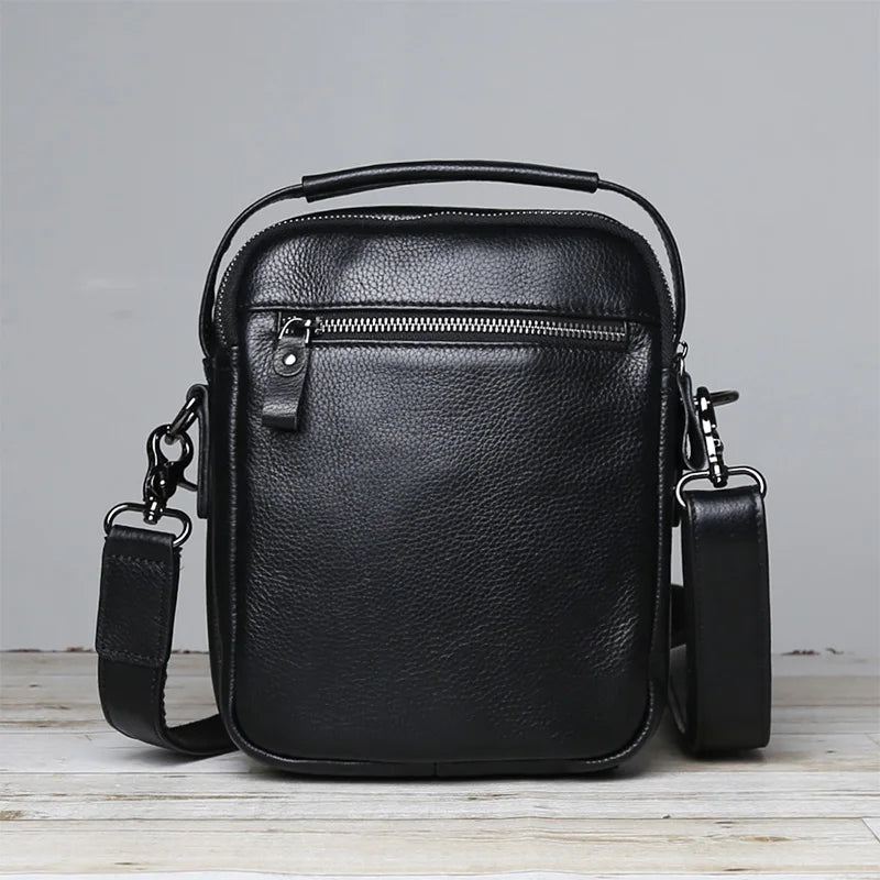 Håndlaget Skulderveske For Menn Skinn Crossbody Oppbevaringsveske Casual Retro - Svart