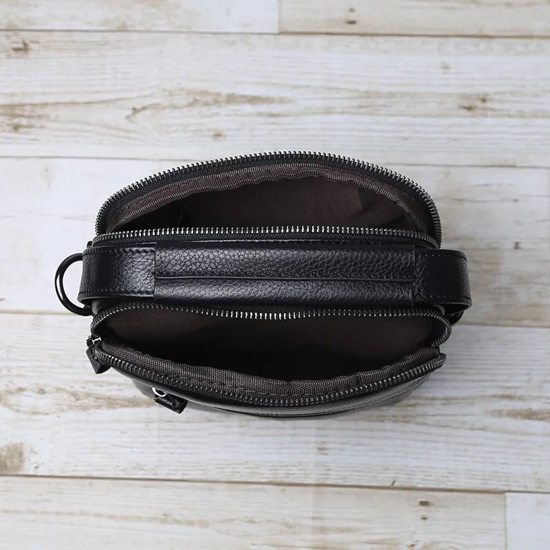 Håndlaget Skulderveske For Menn Skinn Crossbody Oppbevaringsveske Casual Retro - Svart