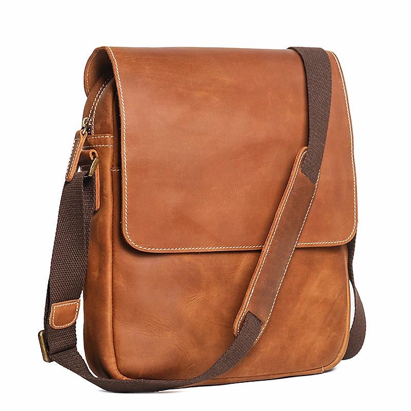 Herreklaff Magnetisk Skulderveske Hesteskinn Uformelle Crossbody-vesker Topplagsskinn - Brun