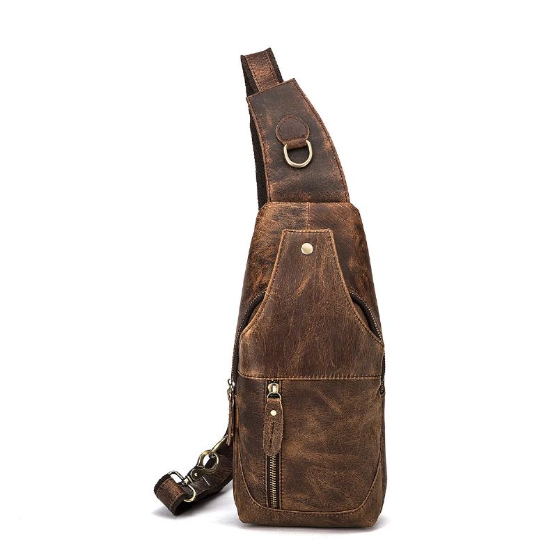 Leather Casual Travel Chest Sling Bag Design Vintage One Shoulder Bag Cross-body Bag For Menn - Sølv