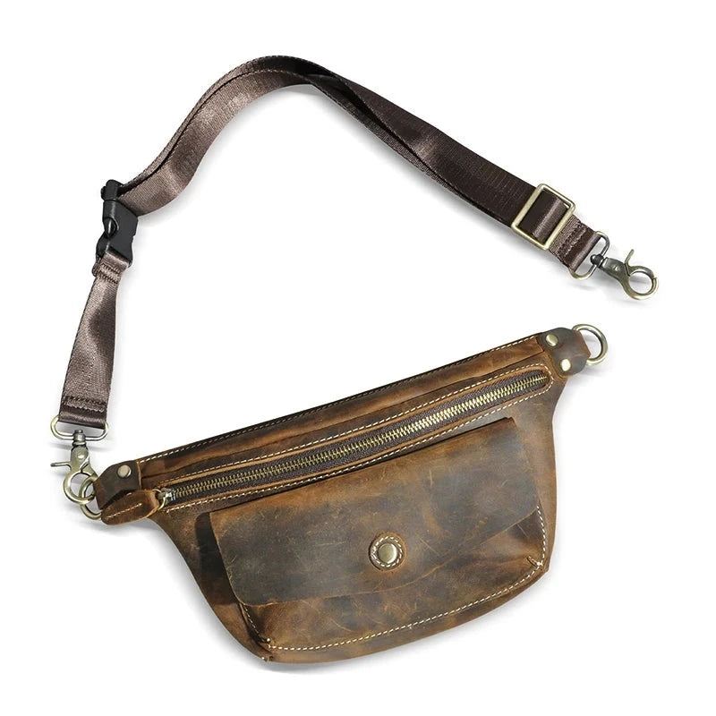 Leather Travel Retro Fanny Midjebelteveske Brystpakkeveske For Menn - Brun