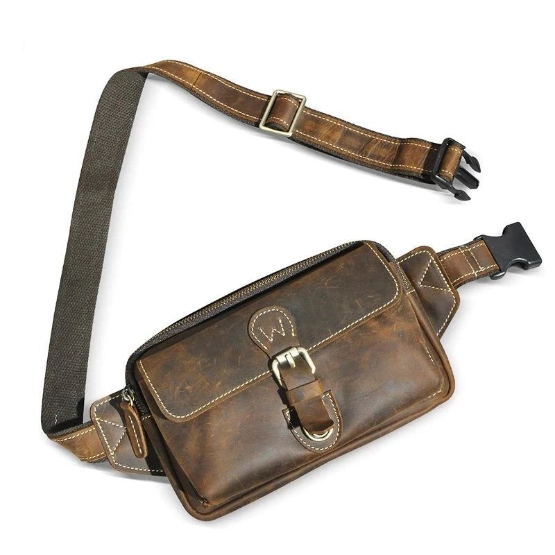 Leather Travel Retro Fanny Midjebelteveske Brystpakkeveske For Menn - Brun