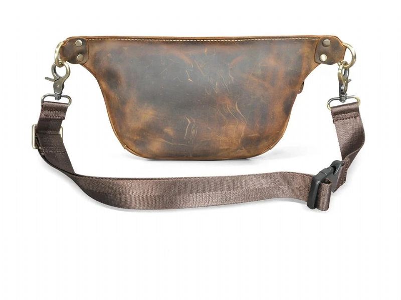 Leather Travel Retro Fanny Midjebelteveske Brystpakkeveske For Menn - Brun