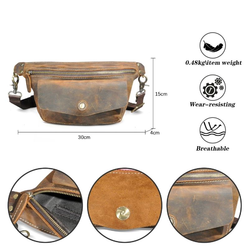 Leather Travel Retro Fanny Midjebelteveske Brystpakkeveske For Menn - Brun