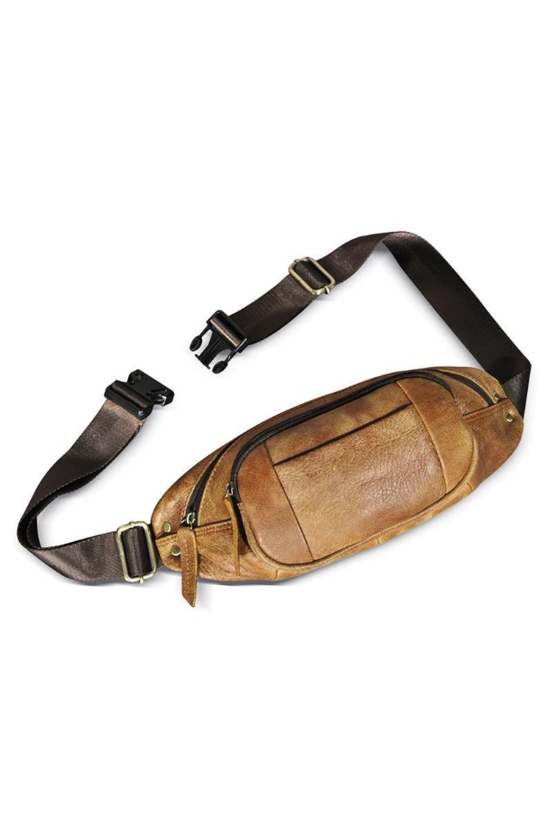 Leather Travel Retro Fanny Waist Belt Bag Bryst Pack Sling Bag Case For Menn