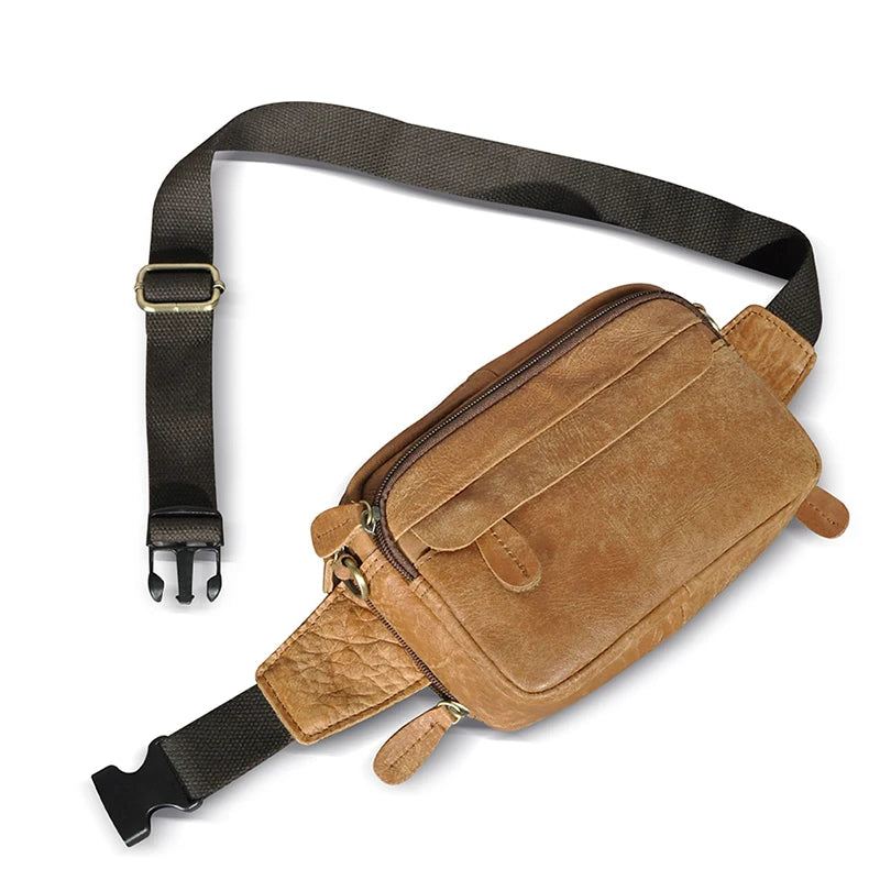 Leather Travel Retro Fanny Waist Belt Bag Bryst Pack Sling Bag Case For Menn - Brun