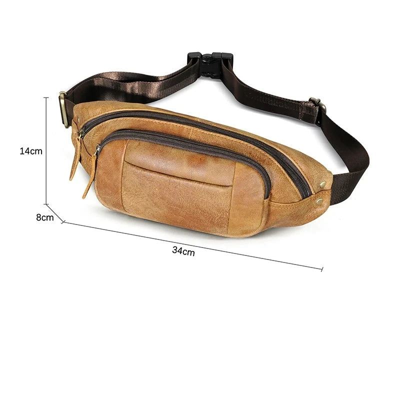 Leather Travel Retro Fanny Waist Belt Bag Bryst Pack Sling Bag Case For Menn - Brun