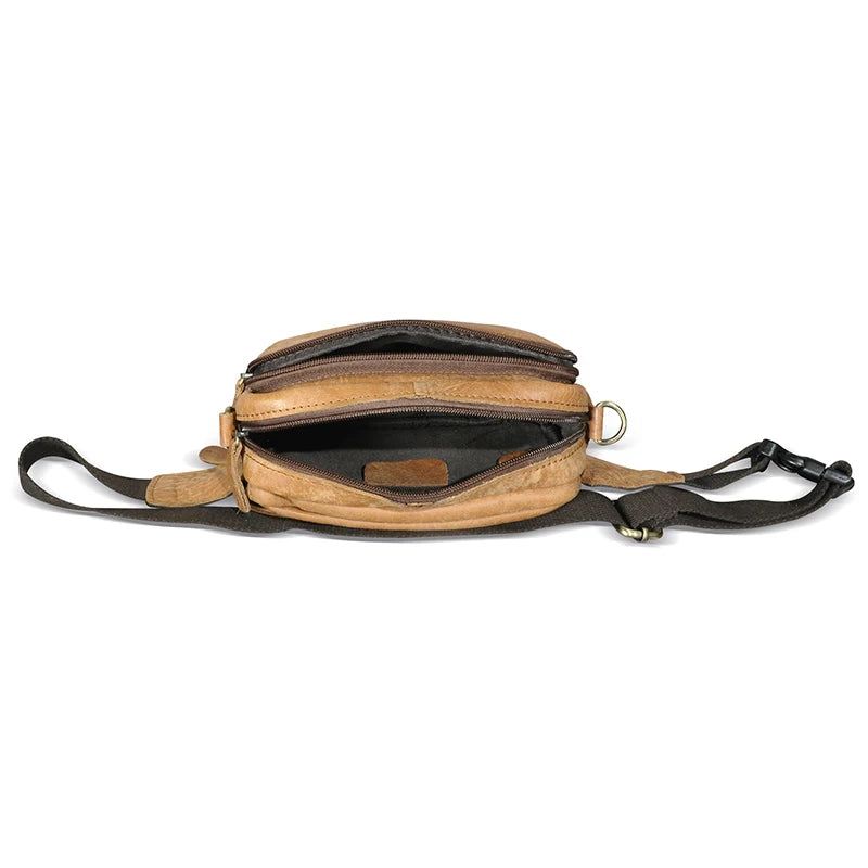 Leather Travel Retro Fanny Waist Belt Bag Bryst Pack Sling Bag Design For Menn - Brun