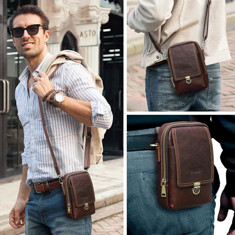 Liten Messenger Bag For Menn I Ekte Skinn Uformell Skulderveske Med Crossbody Med Reiseveske - Kaffe