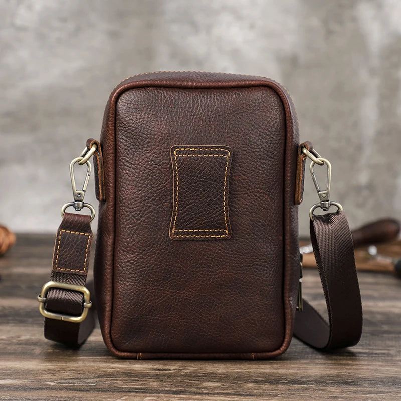 Liten Messenger Bag For Menn I Ekte Skinn Uformell Skulderveske Med Crossbody Med Reiseveske - Kaffe